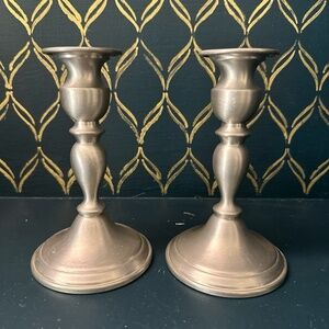 WEB Pewter Candlesticks Pair‎ Classic Traditional Weighted Vintage Decor